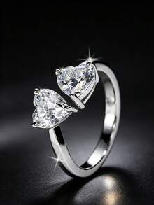 ConiiW A 2-Carat Moissanite Heart-Shaped Adjustable Women's Ring In 925 Sterling Silver, Perfect For Everyday Wear, Dates, Parties, And More. - Silver - View 4