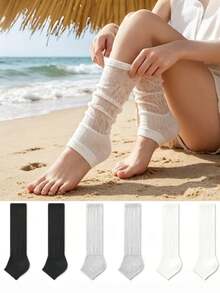 3 Pairs/1 Pair Ballet Style White Ruffle Mesh Ankle Leg Warmers, Breathable Sheer Lace Trim Mid-Calf Leg Warmers For Spring & Summer - Multicolor - View 1
