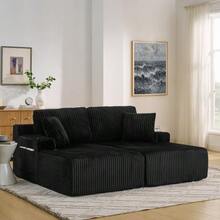 2-Sitzer Relax-Schlafsofa,Lounge-Sessel,weich Kordstoff, mit seitlicher Magazintasche, Getränkehalter und Kissen,geeignet für Wohnzimmer, Spielzimmer, Arbeitszimmer, Gästezimmer und Wohnung,Black - Noir - Voir 1