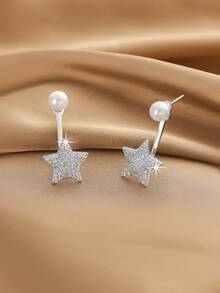 1 Pair Minimalist Elegant Sweet Faux Pearl & Star Design Earrings, Versatile For Commute, Dating, Music Festival, Eid Al-Fitr, Eid Al-Adha, Gold & Silver Color - Multicolor - View 4
