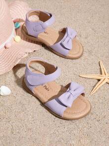 Girls' Sandals New Bow Princess Shoes Adjustable Hook Loop Design Soft-Soled Casual Girls' Beach Shoes In Summer - 淡紫色 - 查看 2
