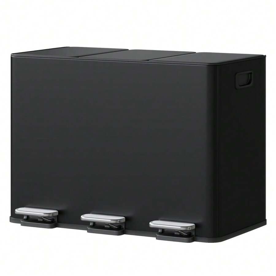 3-Compartment Stainless Steel Kitchen Pedal Bin – Soft-Close Lids ...