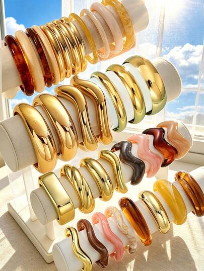 8pcs/4pcs/3pcs/1pc Vintage Elegant Exaggerated Sexy Bohemian Summer Casual Vacation Style Women Resin Acrylic CCB Bracelets, Suitable For Women's Daily, Beach, Party, Date Wear (Random Assortment)