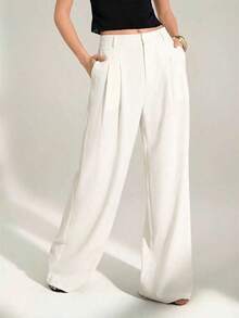 ZZL  Tall Old Money Sexy Business Casual High Waist Pleated Wide Leg Pants – Elegant Solid Color Loose Trousers, Professional Office Wear, Chic Tailored Work Pants For Women Black Dress Pants Loose Pants - trắng - Xem 4