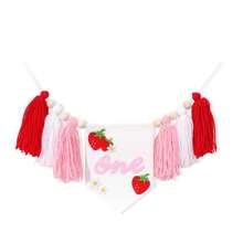 1 件装草莓主题一周岁生日高脚椅横幅 - 甜美流苏花环，适合一周岁生日，浆果主题甜美高脚椅横幅，甜蜜一周岁生日装饰 - 彩色 - 查看 9