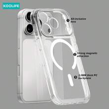 Koolife 1 件装透明 MagSafe 手机壳，PC+TPU 2.0mm 背板，精准开孔保护镜头，防黄变防震保护套，纤薄透明设计，兼容 Apple 17/17 Pro/17 Pro Max - 透明磁吸款 - 查看 10