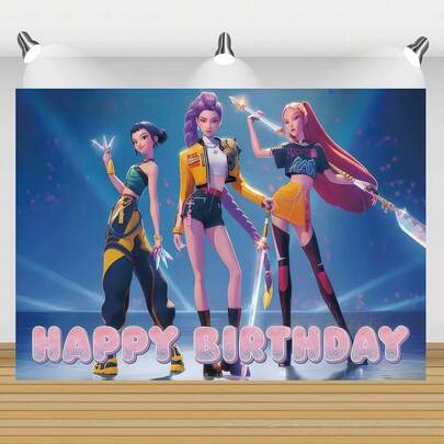 1pc Popular Korean Witch Hunter Theme Party Photo Banner, Pink Cartoon Photo Booth Backdrop Props, Birthday Photography Decoration Supplies [Random Style]