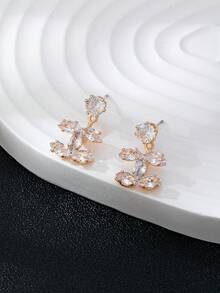 1 paire de boucles d'oreilles à clous en cristal avec faux perle, design double face avant et arrière, bijoux à la mode pour le port quotidien des femmes - Multicolore - Voir 2