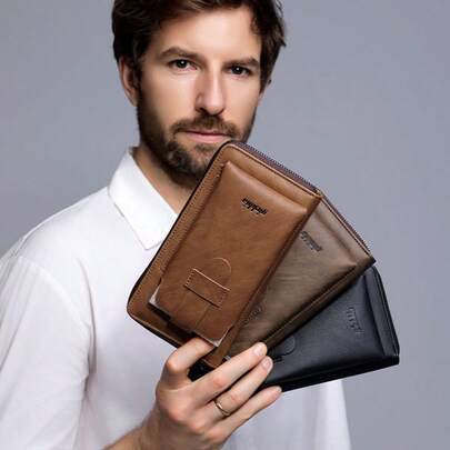 New Multi-Function Handbag For Men, Personalized Long Wallet With Large Capacity Zipper Wallet & Card Holder