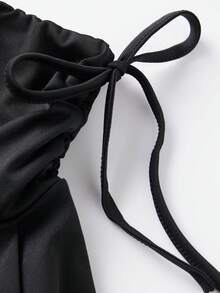 Women Athletic Pleated Skirt Side Ruched Drawstring Low Rise A-line Mini Skirts for Daily Sports Game Day - Negro - Ver 8