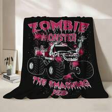 1PC Monster Jam  Monster Truck Racing Flannel Throw Blanket 50"X60" (Multiple Sizes) -  Green Truck Flying In Dust, Action Shot, Tapestry Wall Hanging, Monster Truck Fan Gift, Room Decor, Perfect For Sofa, Bed, Office -280gsm - nhiều màu 20 - Xem 5