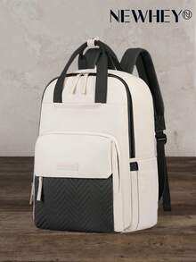 NEWHEY Sac à dos pour ordinateur portable pour hommes 15,6 pouces, sac à dos de travail et de voyage imperméable pour hommes, grand sac à dos matelassé pour l'université avec port de charge USB, anti-vol, sacs informatiques décontractés pour enseignants et infirmiers - Noir et Blanc - Voir 1