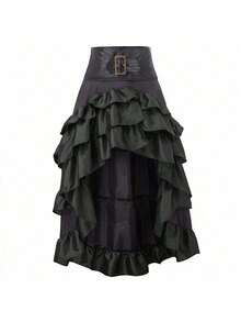 New Retro Asymmetrical Patchwork Skirt With High Waist And Checkered Hem For Women - Black - View 1