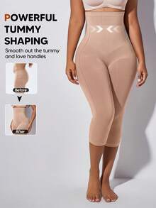 Women's High Waist Slimming Shaping Elastic 3/4 Leggings Summer - Dusty Pink - View 4