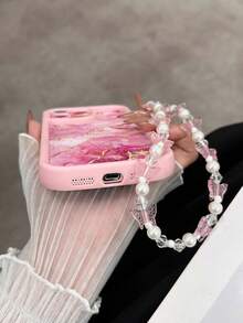 Marble Texture Painted Recessed Pink Butterfly Chain Shockproof Slim Stylish Phone Case Compatible With IPhone 16, 17, 17 Pro Max, 16/ 15, 15 Pro Max, 13, 14, 14 Pro Max, 13 Pro Max, 11, 12, 12 Pro Max, XS, XR, 7/8, 7/8 Plus - Multicolor - View 4