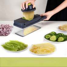 15-teiliges Multifunktionales Gemüseschneider Set, Manueller Obst- & Gemüseschneider mit ergonomischem Griff und rutschfester Basis, abnehmbar und leicht zu reinigen, inklusive Eierschneider & Sieb, ideal für Kartoffeln, Karotten, Zwiebeln, Gurken, Küchenhelfer - Schwarz - Übersicht 4