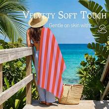 1pc Striped Beach Towel Printed With Fine Fiber, Multiple Sizes Available, Lightweight Beach Blanket, Suitable For Swimming, Camping, Sports, Beach Or Gym, Beach Accessories | Modern Beach Towel | Durable Beach Mat, Beach Towel - Orange Stripes - View 6
