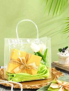 20 Stück/10 Stück/5 Stück große transparente Geschenktüten, Geschenke, Hochzeit Geburtstag, transparente Tragetaschen mit Griffen, verdickte wiederverwendbare transparente PVC Geschenktüten - transparent - Übersicht 6