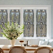 1/4pcs Vintage Baroque Style Static Window Film. 3D Stained Simple Style Diamond Flower Pattern 90% High Privacy Sticker. Non Adhesive Removable Covering UV Blocking. For Living Room Bathroom Glass Siding Door And Home Decorative Decals. - Multicolor - View 1