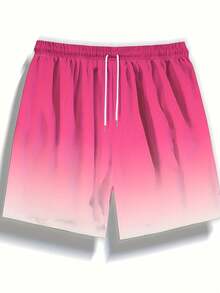 Summer Quick Drying Beach Shorts With Pocket Drawstring Elastic Waist Design, Loose And Breathable Quick Drying Five Quarter Pants, Hawaiian Style Bea - 粉色 - 查看 3