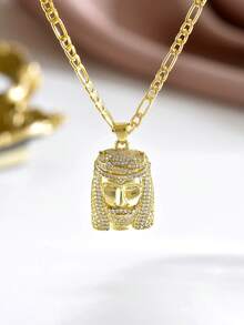 1pc Women's Street Hip-Hop Style Jesus Head Pendant Necklace, Party Fashion Shiny Accessory, Christian Neck Jewelry, Suitable For Street Wear And Holiday Celebration - Yellow Gold - View 5