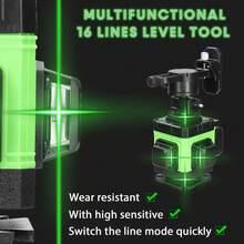 16 Lines 4D 360° Green Cross Wire Self-Leveling Laser Level With 360° Rotating Base, 2 Batteries, 1/4 Inch To 5/8 Inch Adapter, Remote Control, Tool Box And Accessories - Black - View 5