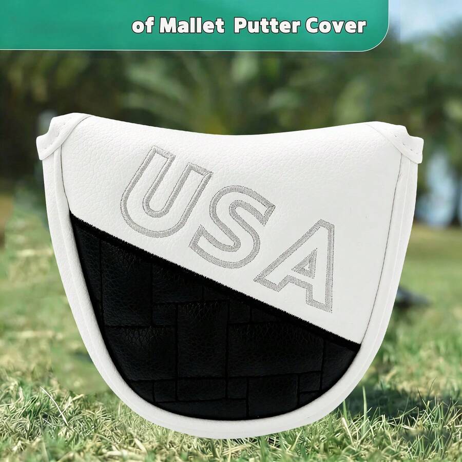 Funda para cabeza de putter de golf bordada con diseño de EE. UU., cierre de gancho y bucle, simple y práctica, compatible con la mayoría de las marcas de putters - Blanco - Ver 1
