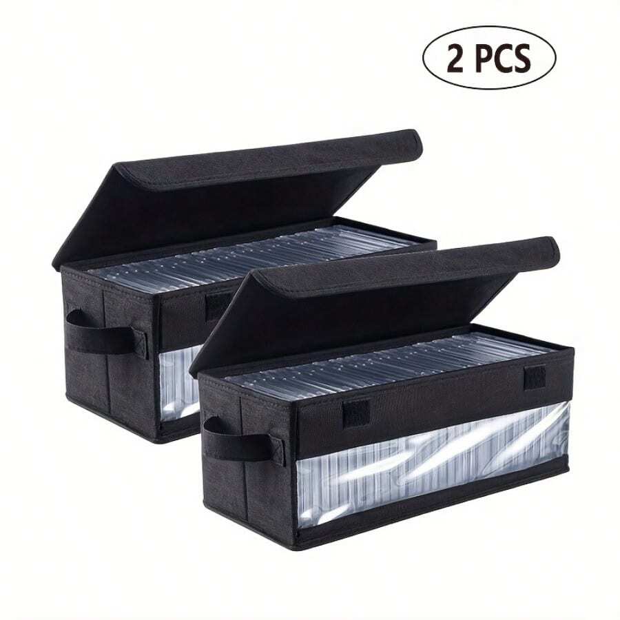 Bộ 2 hộp đựng CD/DVD chịu lực cao - Hộp đựng 30 đĩa có tay cầm và cửa sổ trong suốt, có thể gấp gọn, tiết kiệm không gian! - màu đen - Xem 1
