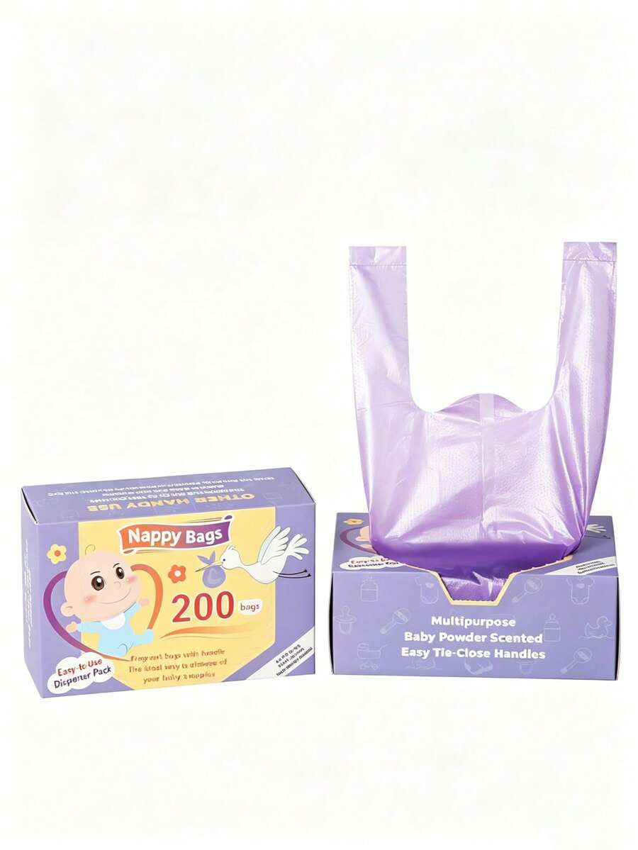 200 Per Box. Pull-Out Design, Disposable Baby Diaper Bags, Waterproof Baby Diaper Waste Bags, Easy To Carry And Use. - Multicolor - View 1