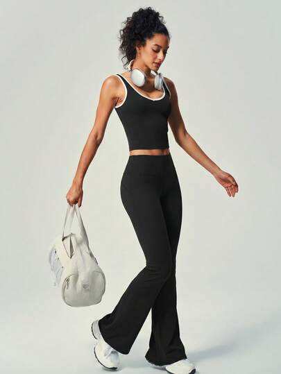 UONNOU Slimming High Waist Flared Sports Pants, Casual Gym Wear