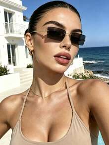 2pcs Summer Fashion Unisex Eyeglasses Set, Retro Rectangular Frameless Decorative Glasses For Street Photography, Commuting, Daily Wear - 2pcs Frameless Grey Tea - View 4