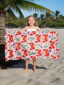 1pc Crab Illustration Kids Beach Towel, Super Absorbent Large Beach Blanket, Suitable For Travel, Swimming Pool, Diving, Surfing, Yoga, Camping, Available In Multiple Sizes, Beach Accessories - Multicolor - View 2