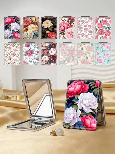 1 chiếc gương trang điểm gấp gọn kiểu Anh vùng quê, họa tiết hoa, chất liệu da PU nhẹ, bền, thích hợp cho du lịch, tiệc tùng, công sở, trường học, mọi lứa tuổi.