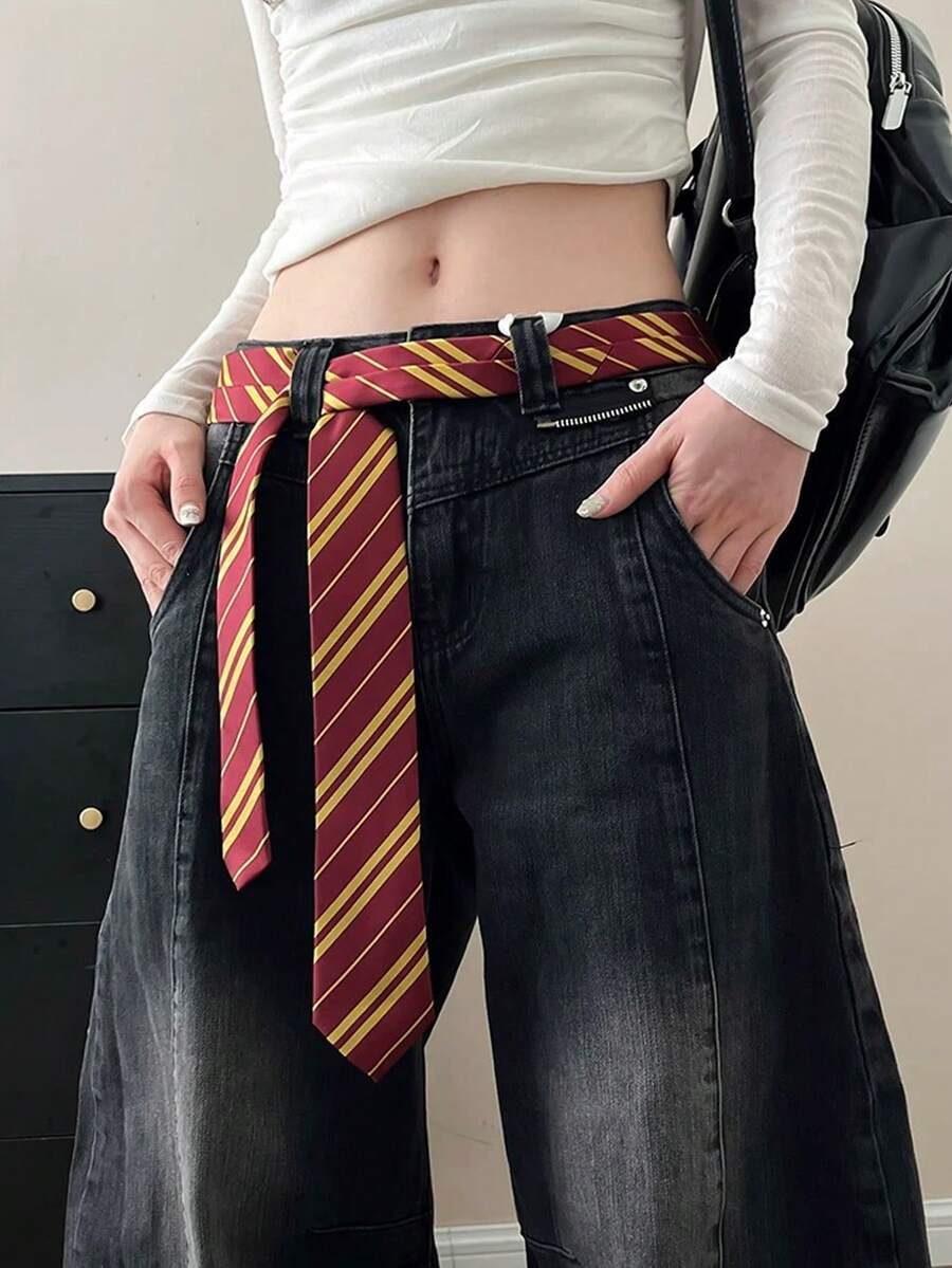 1件裝黑白條紋腰帶 女款時尚髮箍圍巾 日常休閒街頭風 個性多功能配件