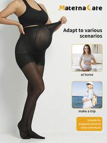 1 chiếc quần legging bầu màu trơn cổ điển, chất liệu nylon 80D hơi mỏng, hỗ trợ bụng, mềm mại và thân thiện với da, phù hợp cho sinh hoạt hàng ngày và mặc thường ngày. - màu đen - Xem 2