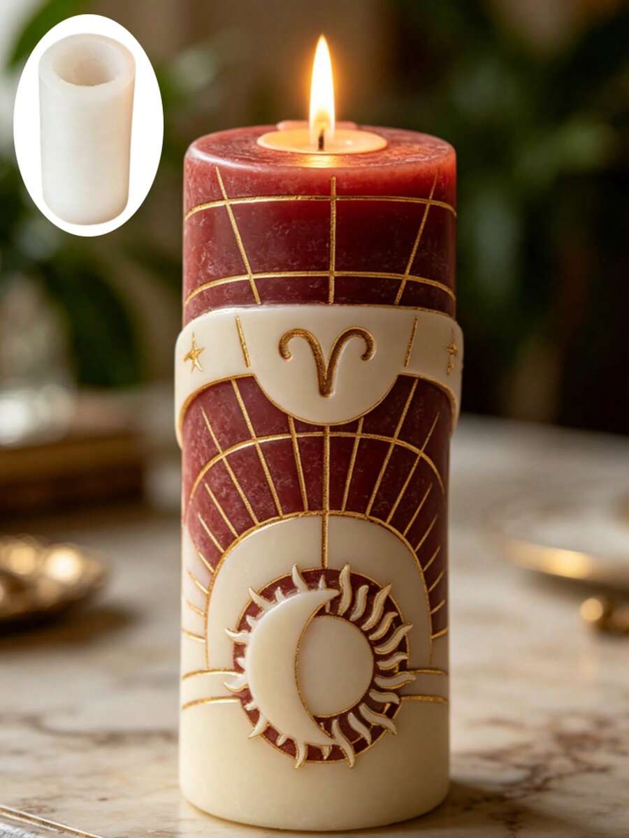 3D Aries Zodiac Sign Cylinder Candle Silicone Mold Sun Moon Relief DIY Craft Mold Home Decor