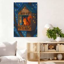 Con marco 1 pieza, Póster Premium Plano , Impresión de Arte Giclée, Obra de Arte Exquisita: Ardilla Sirviendo Té en una Casa del Árbol - de Animales, Decoración de Habitación Infantil, Arte de Animales del Bosque, Adecuado para Granja, Sala de Estar, Dormitorio, Cocina, Baño, Oficina - Enmarcado - Ver 2