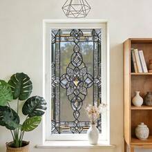 1/4pcs Vintage Baroque Style Static Window Film. 3D Stained Simple Style Diamond Flower Pattern 90% High Privacy Sticker. Non Adhesive Removable Covering UV Blocking. For Living Room Bathroom Glass Siding Door And Home Decorative Decals. - Multicolor - View 8