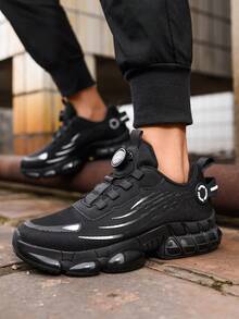 Men's All-Black Convenient One-Button Slip-On Shock-Absorbing Outdoor Work Shoes, Thick Sole Durable Safety Shoes, Chef Shoes, Athletic Sneakers - Black - View 9