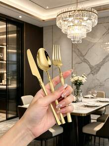 Stainless Steel Cutlery Set With Creative Waist-Shaped Design, Including Fork, Knife, Spoon, Dishwasher , Suitable For Home, Restaurant, Hotel, Party, Wedding. Available In 3-Piece, 15-Piece Or 30-Piece Sets. - - - View 1