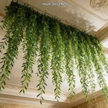 46pcs Extra Long Luxury Willow Leaf Vines - Elegant Artificial Evergreen Hanging Vines, Dense And Textured Green Leaves To Enhance Home/Outdoor Scenes, Suitable For New Year, Easter, St. Patrick's Day, Eid, And Spring Decor, Ideal For Living Room, Wedding/Shop And Hotel Decoration, Durable Artificial Flowers/Vines Decor, Maintenance-Free - Green - View 7