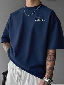 Men's Simple And Versatile Graphic Print Short Sleeve T-Shirt - Burgundy - View 2