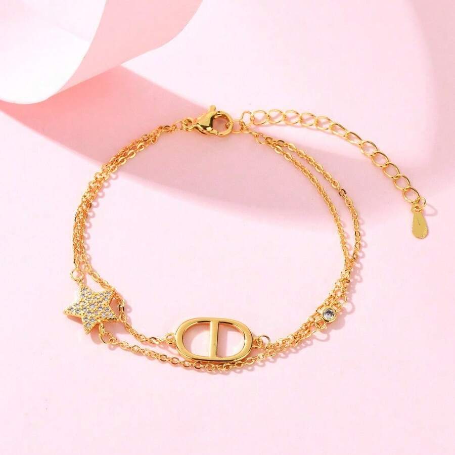 Women Charm Bracelet - Necklace - Gold - View 1