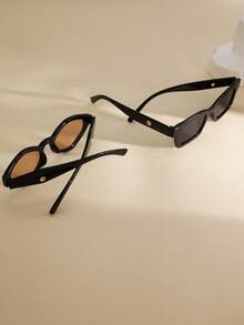 2pcs Women's Square & Rhombus Shaped Glasses Set, Suitable For Camping, Party, Photography, Valentine's Day Gift, Fashion Eyewear - 2-piece Set / Square Black Diamond-shaped Tea Leaves - View 3