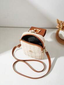 Nouveau sac à bandoulière mini en paille tressée, porte-monnaie, sac à bandoulière. Idéal pour les festivals, les remises de diplômes, les cadeaux pour les enseignants, les anniversaires, les cadeaux pour la fête des mères, les vacances, les cadeaux de remise de diplôme. Mignon pour les femmes, portefeuille, petit portefeuille, portefeuille, portefeuille de voyage - Tabac - Voir 6
