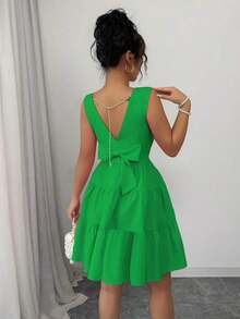 Vestido de verano sencillo de unicolor y de moda para mujeres - verde menta - Ver 2