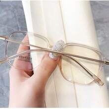 1pc Women's Square Fashion Glasses, Classic Modern Minimalist Style, Beach Accessory, Women's Glasses, Business Casual Outfit For Summer Beach Vacation, Outdoor Travel Leisure, Extra Large Frame, Suitable For Outings, Back To School Season - Clear - View 7