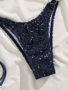 PEPPERMOLLY Bộ bikini nữ năm 2026 mới, cúp ngực mềm mại, dây buộc bằng kim loại, phối màu tương phản thanh lịch, thời trang gợi cảm cho kỳ nghỉ biển. - Màu xanh lam - Xem 6