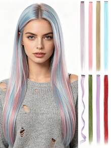 24 Inch Single Piece Colorful Sequin Hair Extension, Suitable For Long Straight Hair, Party Highlight, Clip-In Hair Extension - Multicolor - View 1