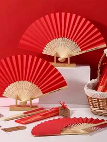 客製化文字 LOGO 紅色婚禮扇，婚禮伴手禮，婚禮伴手禮扇，婚禮派對伴手禮，新娘禮品伴手禮，折疊手扇，大宗手扇，夏季扇，歐式紙製新娘派對禮品，個性化禮品，完美禮品，新娘婚前派對禮品 - 彩色 - 查看 3